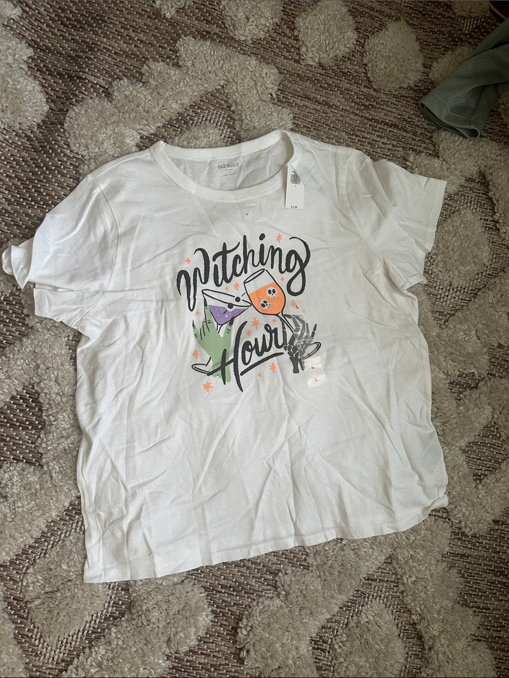 Old Navy White 'Witching Hour' Graphic Tee with Orange, Green & Purple Accents